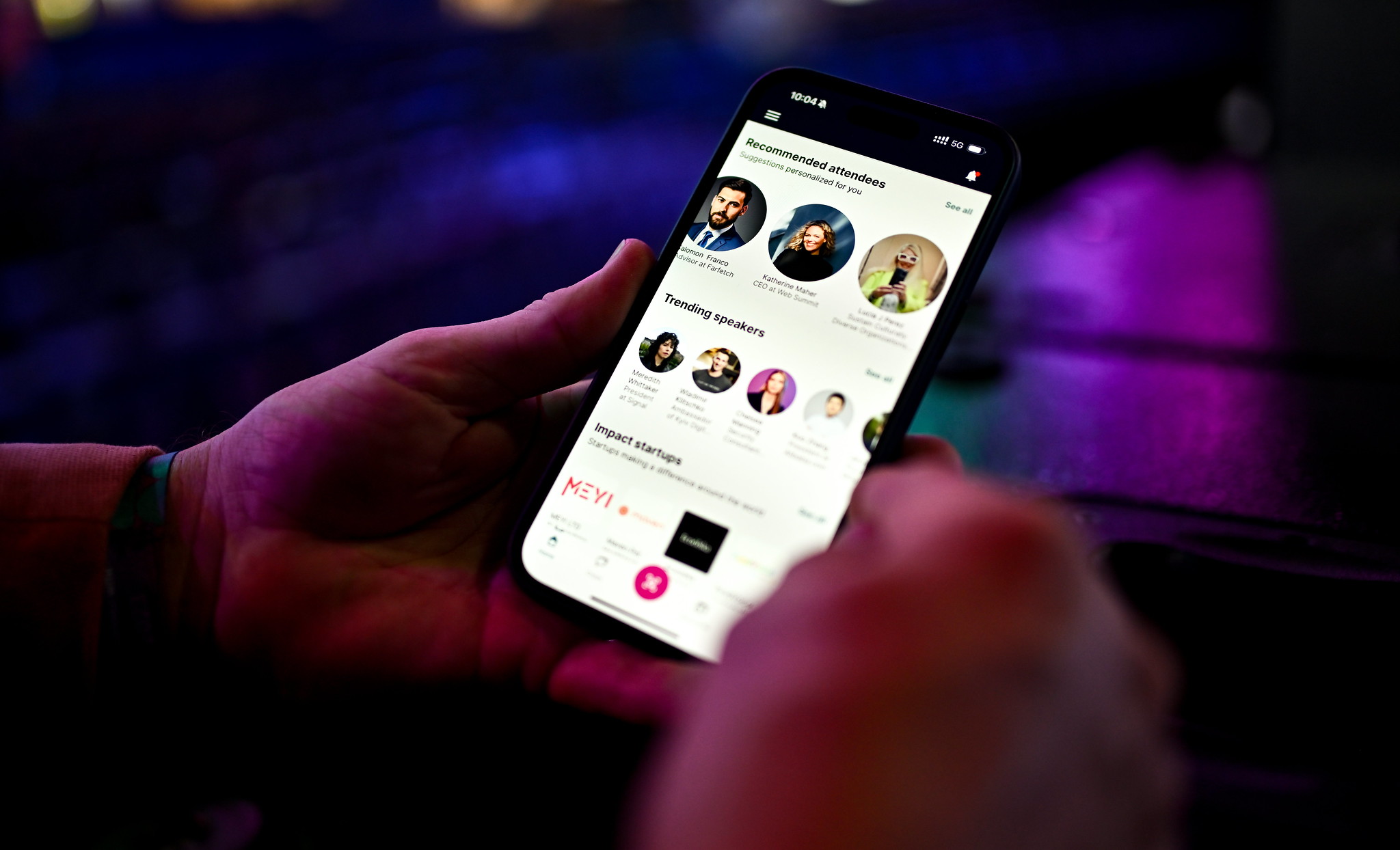 A view of an attendee using the Web Summit app during day two of Web Summit 2023 at the Altice Arena in Lisbon, Portugal.