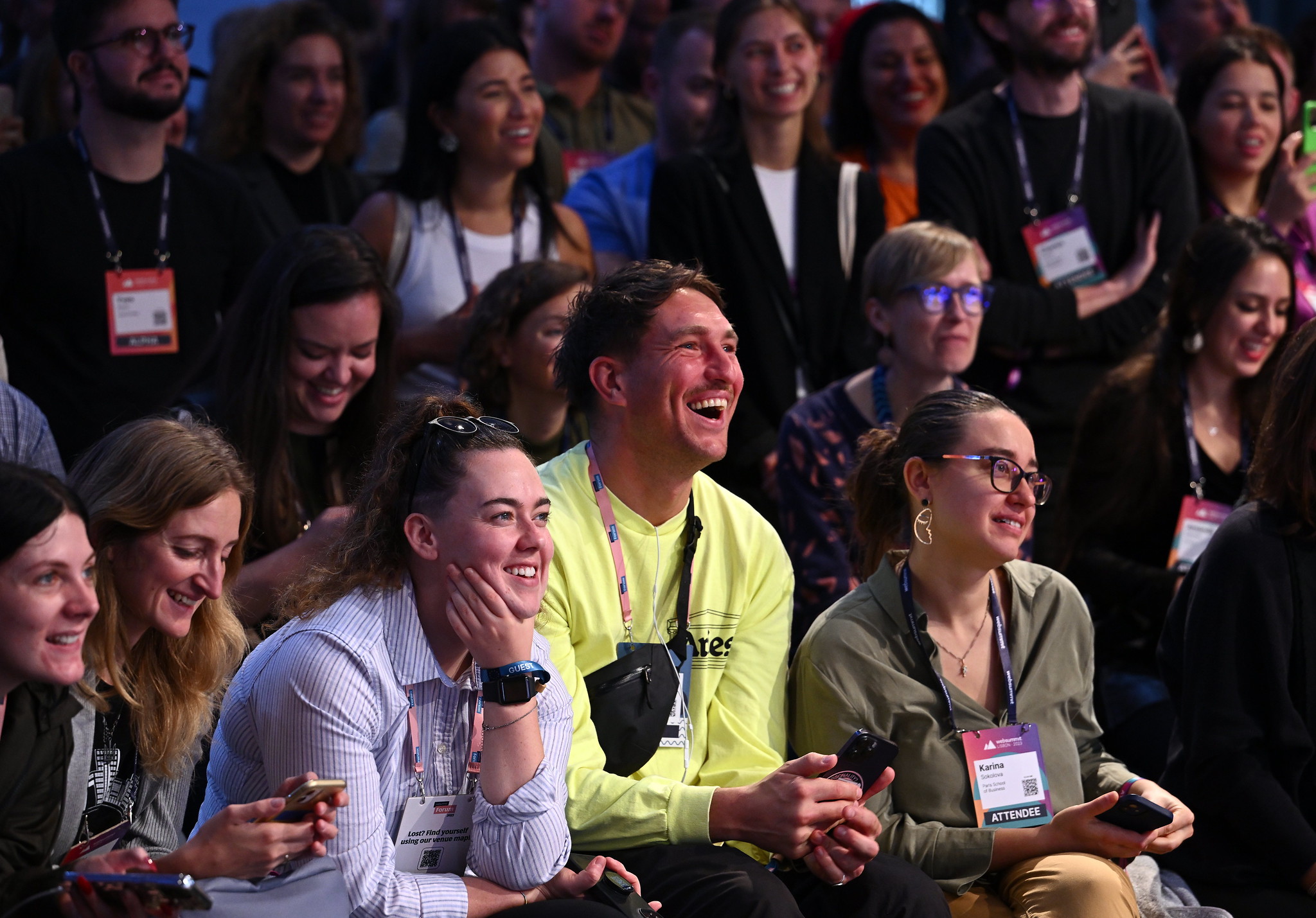 Attendees at Q&A Stage during day two of Web Summit 2023 at the Altice Arena in Lisbon, Portugal