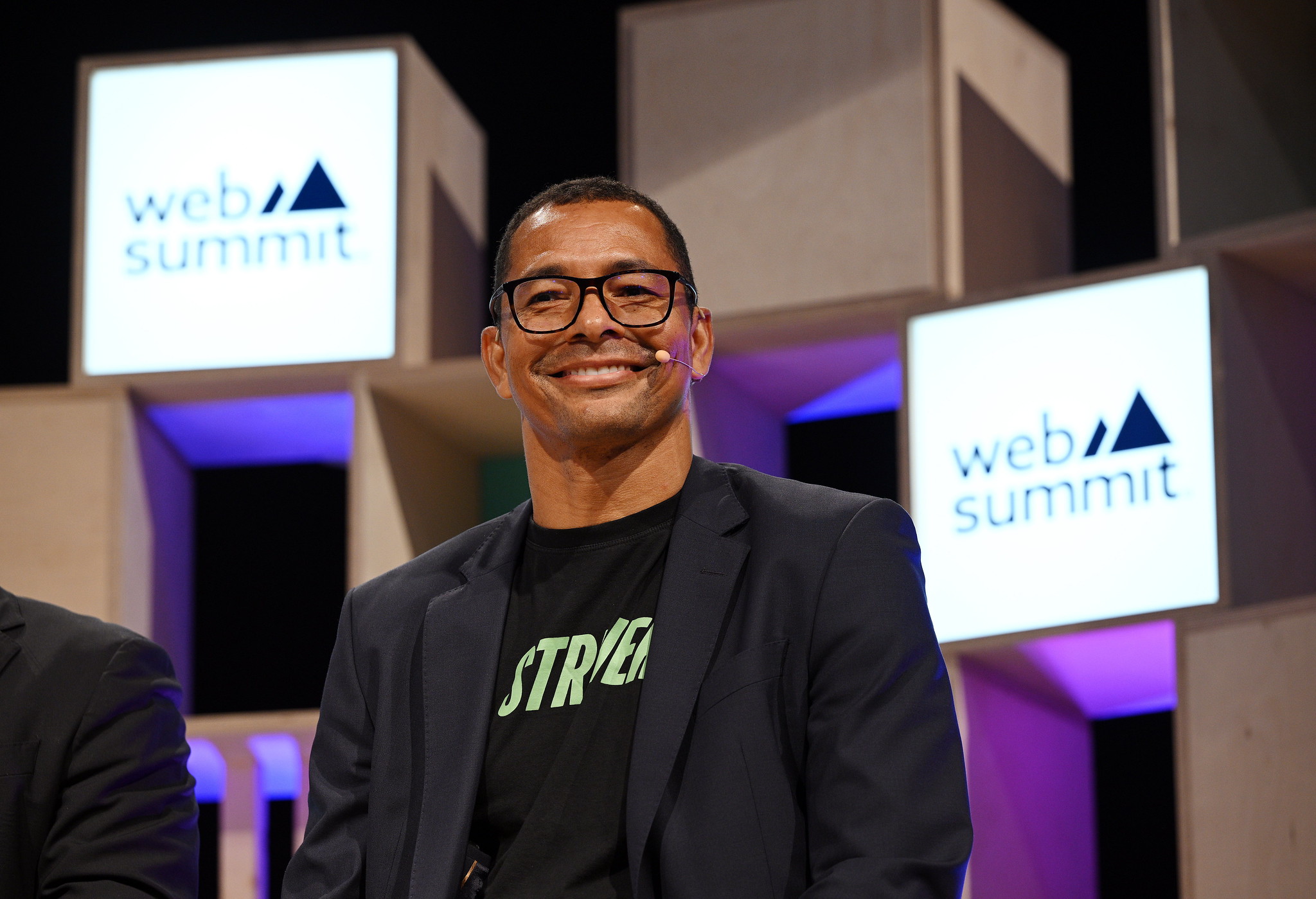 Gilberto Silva, World Cup Winner, Brazil, on Q&A Stage during day one of Web Summit 2023 at the Altice Arena in Lisbon, Portugal