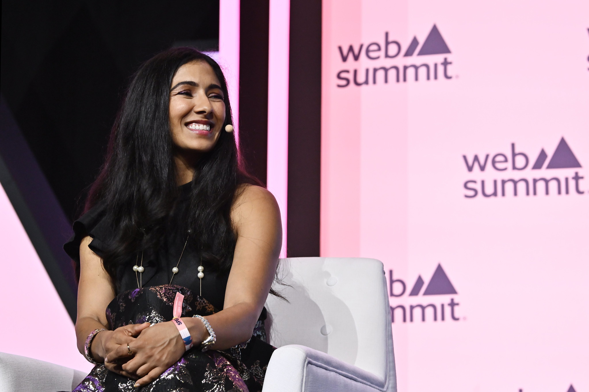 Sherry Rais, Co-founder & CEO, Enthea, on HealthConf Stage during day three of Web Summit 2023 at the Altice Arena in Lisbon, Portugal